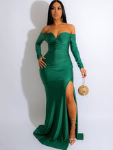 Long Sleeve Off Shoulder Ruched Maxi Dress